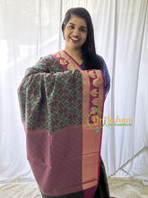 Designer Print Kora Muslin Saree- Green Purple -VS641